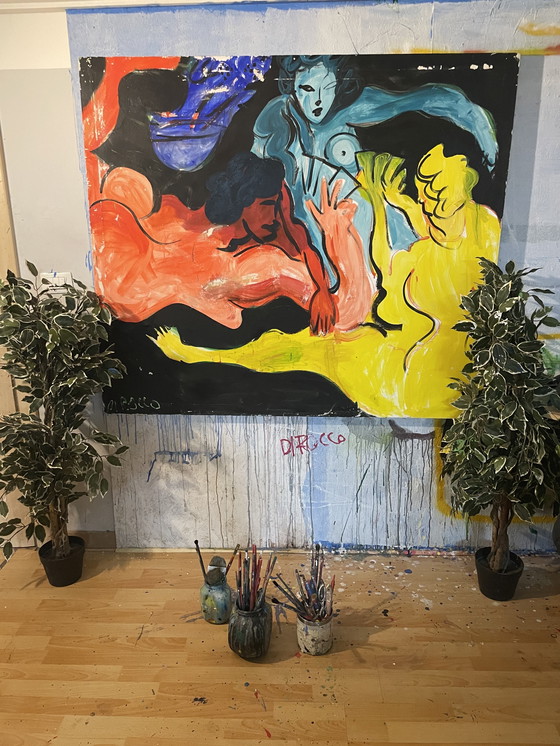 Image 1 of Le giocatrici opera firmata originale Leonardo Di Rocco 150 X 130 cm 