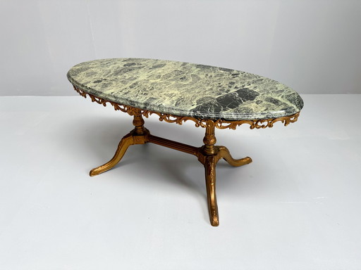 Mesa de centro vintage de latón y mármol de mediados de siglo, década de 1960 