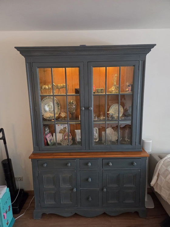 Handgefertigter Buffetschrank Lexington, Buffetschränke, Glas, Holz, Blau (Foto 4 von 6)