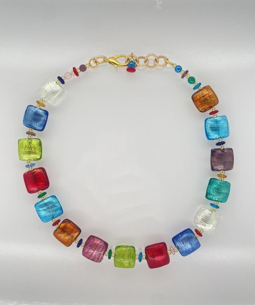 Collana artigianale in vetro di Murano con foglia d’argento – fatta a lume