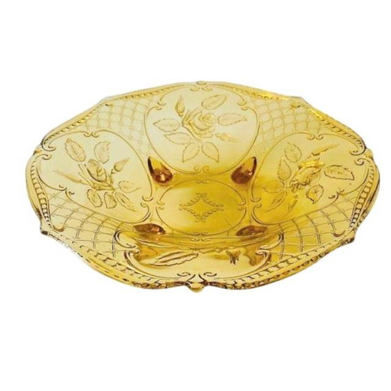Image 1 of Vintage glazen fruitschaal Rüdesheim amber glas Walther & Sons