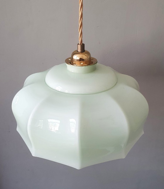 Vintage Franse Hanglamp - Pastel Groen Opaline Glas – Hanglampen (photo 4 of 16)