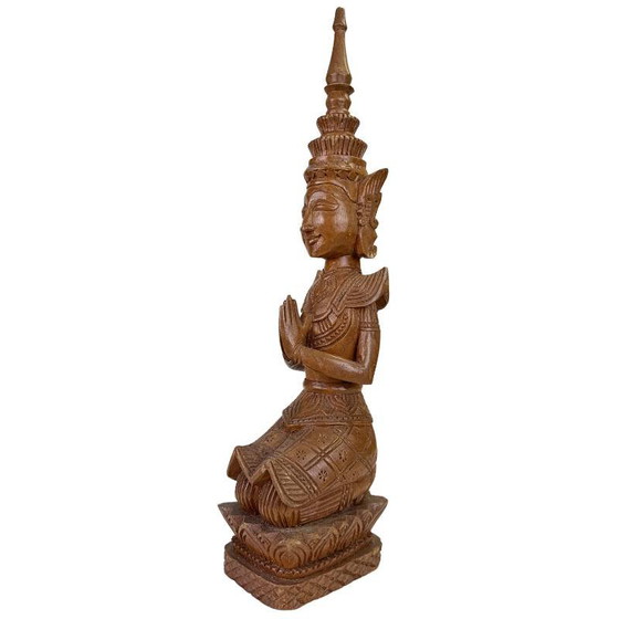 Paire de Gardiens Tephanom Thaïlandais Vintage - 51 cm - Bois de Teck Massif Sculpté à la Main - circa 1960 (photo 8 of 24)