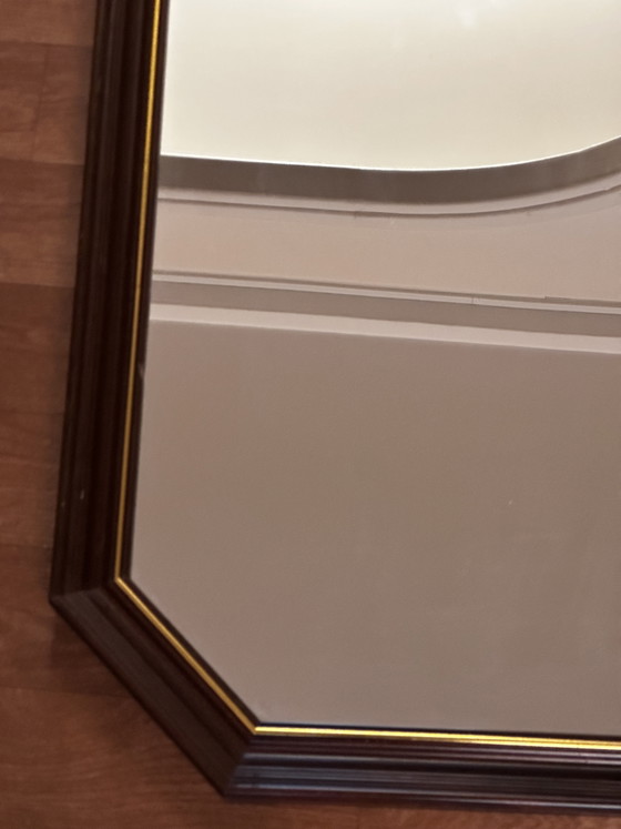 Vintage octagonal mirror in stained wood with a gold trim – 68 × 47.5 cm – Molduras Hergon, Glass (photo 6 of 15)