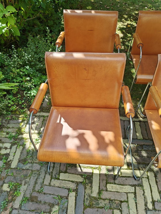 Image 1 of Set di 6 sedie di design originali Arrben Italia - Pelle e cromo