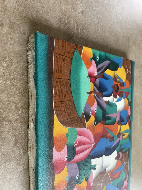 Haitianischer Markt - Acryl auf Leinwand - 70er Jahre – Gemälde & Zeichnungen, Wood, Canvas (photo 4 of 6)