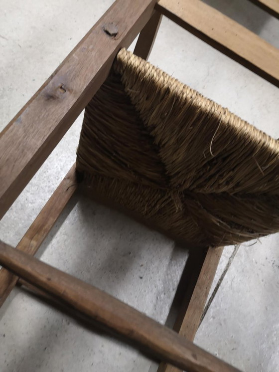 Image 1 of Pair of antique wooden straw-seated armchairs - Authentic country style