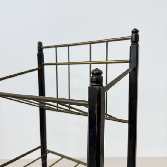 Image 1 of Vintage Wooden Magazine Rack with Brass Details, 1950's