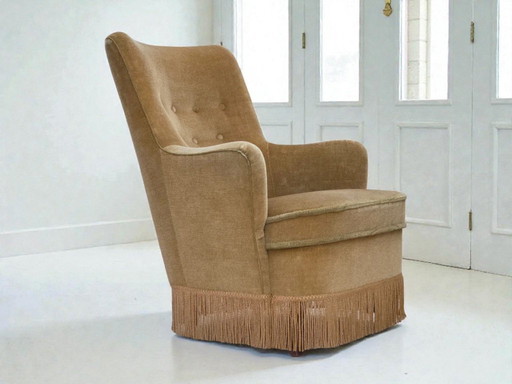 1970s, Danish armchair, original light green furniture velour.