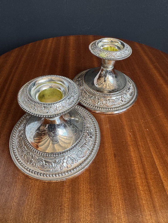 Image 1 of Silver-plated metal candlesticks from the 1980s