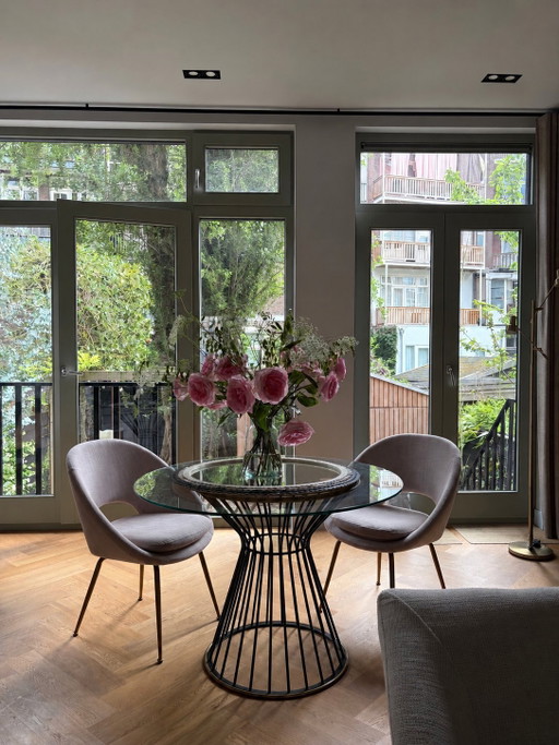 West Elm - Hourglass dining table + 2 orb chairs