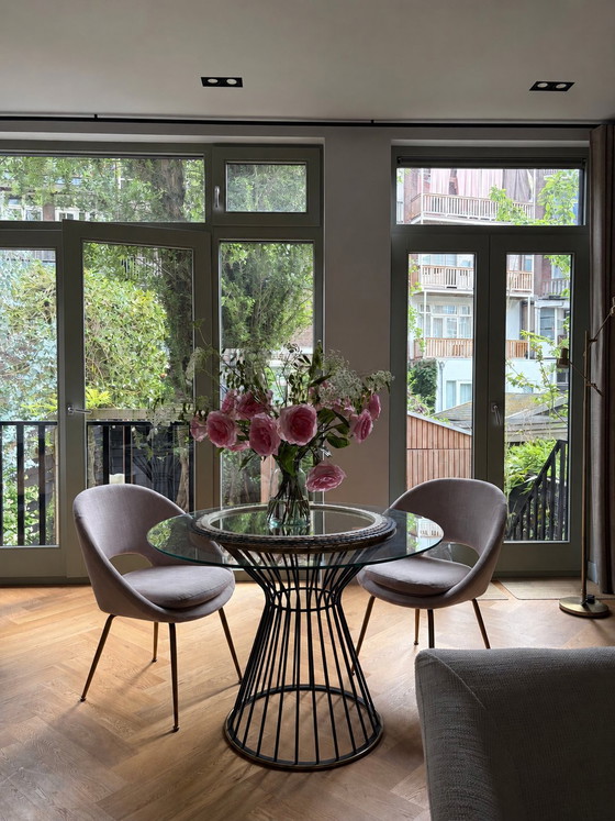 Image 1 of West Elm - Hourglass dining table + 2 orb chairs