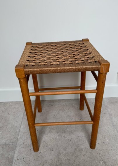 Image 1 of 1x Scandinavian Stool With Double Woven Rope Seat 1970s