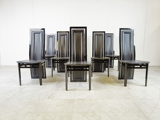 8 sedie da pranzo moderne in legno laccato italiano e pelle