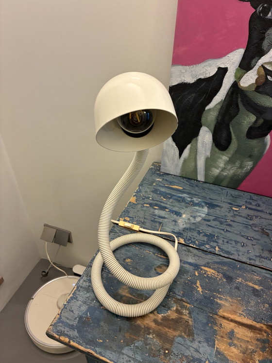 Vintage Space Age 'Snake' / 'Cobra' Table lamp – White – 70s/80s – Happy Light, Metal, Plastic (photo 11 of 12)