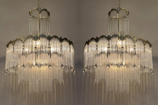 2 Pieces Italian Rod Chandeliers 1920s Style