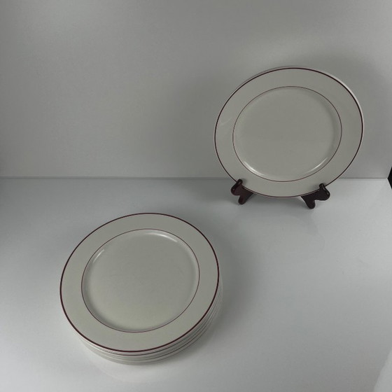 Image 1 of Juego de 6 platos llanos Villeroy & Boch, borde burdeos/morado, siglo XX.
