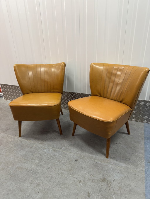 Set Van 2 Vintage Mid-Century Leren Cocktailstoelen