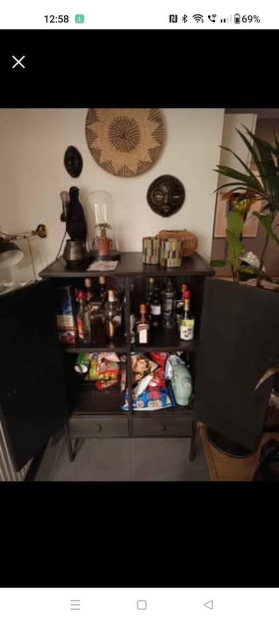 Image 1 of Beautiful cabinet in black metal with wooden panels at the front