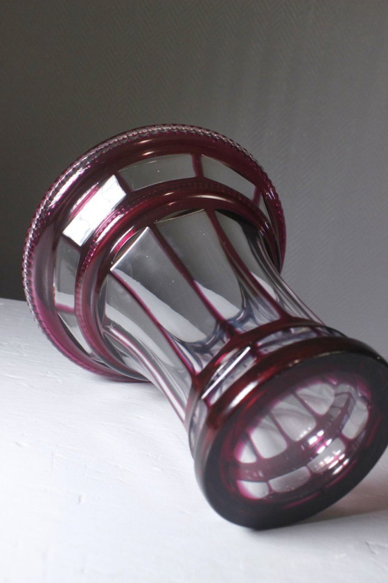 Image 1 of Antike, doppelwandige, violette Kristallvase im Baccarat-Stil, 20. Jahrhundert
