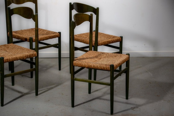 Image 1 of Sillas de comedor de haya verde y junco