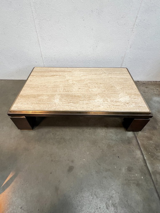 Image 1 of Grande table basse vintage, Belgochrom, Belgique, années 1970. Travertin et laiton