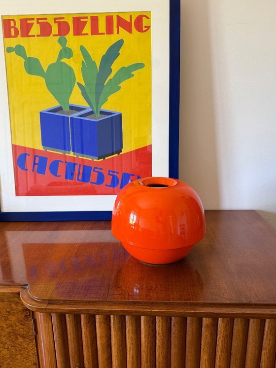 Image 1 of Vase en céramique orange de l'ère spatiale, Sicart Italie vers 1970