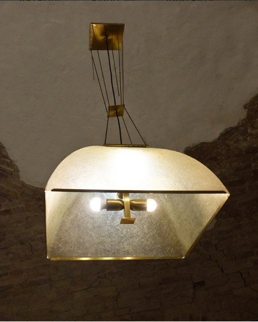 Große Lamperti-Pendelleuchte aus Fiberglas und Messing, 1970er Jahre