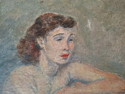 George Creten – Intimes Porträt einer Frau – Öl auf Papier auf Holz