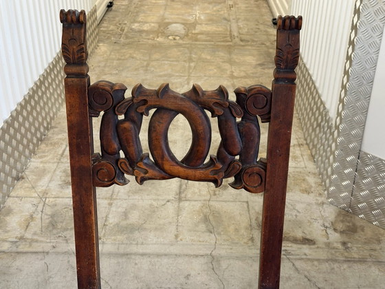 6 Alsatian carved and openwork wooden chairs - 19th century, Dining chairs, Brown (photo 11 of 15)