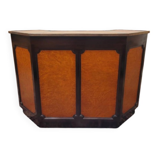 Bar anglais Chesterfield en acajou entièrement tapissé de cuir