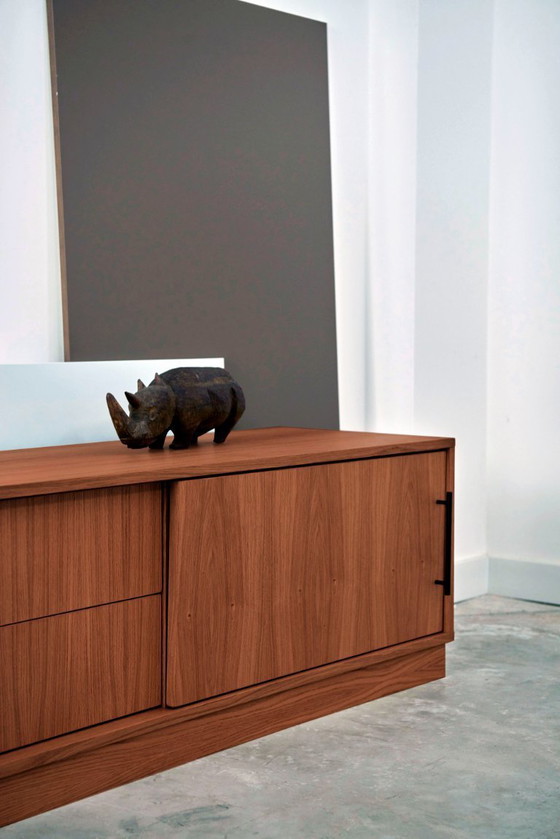 Image 1 of Dressoir gebeitst teak T-S01 schuifdeur en 2 laden 240