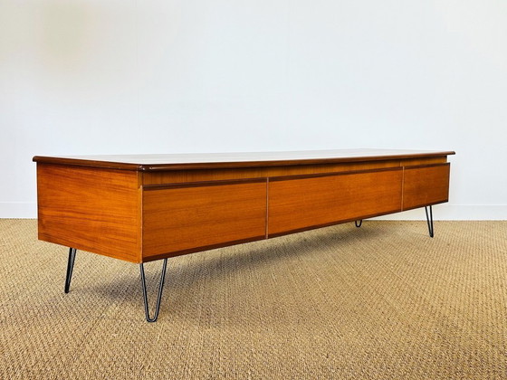 Image 1 of Low Scandinavian teak sideboard with hairpin legs, 1960
