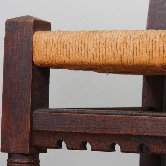 Image 1 of Set of 4 straw-seated chairs in solid oak, 1950
