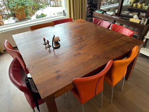 Massief teakhouten vierkante eettafel