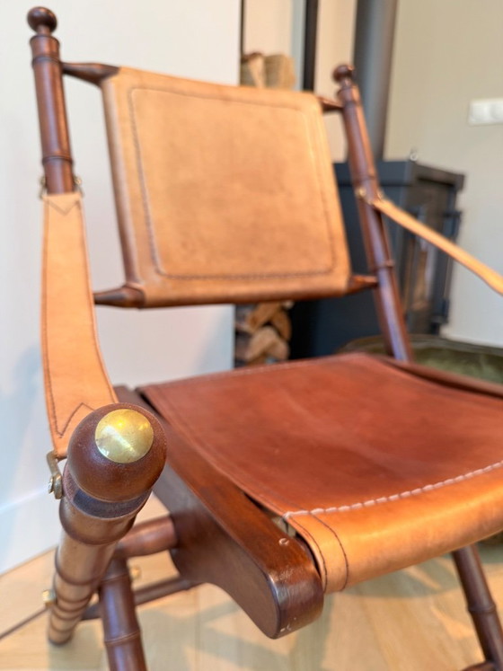 Silla de campaña Eichholtz - Nuevo estado Teca Cuero y Latón – Sillas plegables, Wood, Leather (photo 5 of 5)