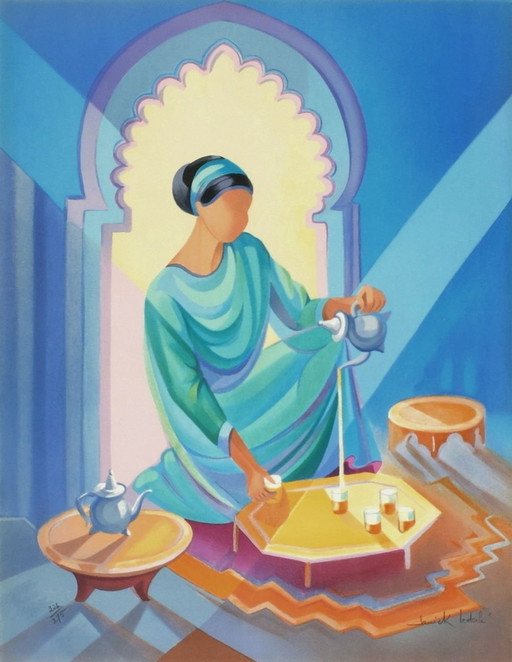 Janick LEDERLE Marocco - Cerimonia del tè Litografia firmata 1990