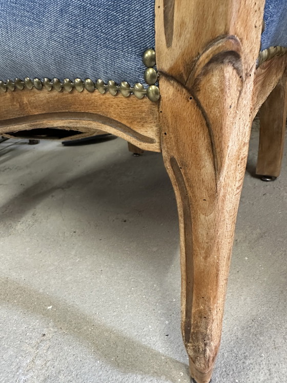 Poltrona Vintage Unica in Denim – Stile Luigi XV Restaurato – Poltrone, Wood, Textile (photo 5 of 12)