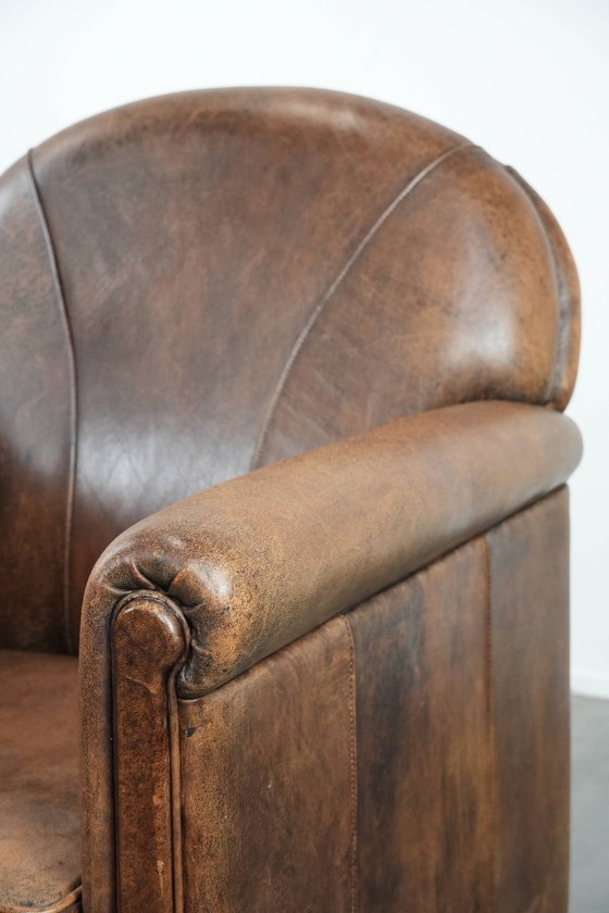 Image 1 of Mooie vintage schapenleren fauteuil/armchair met warme kleuren