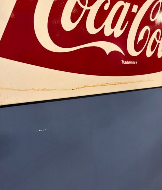 Emailliertes Coca-Cola Schild, 1960er Jahre, Wanddekoration, Metall, Rot, Vintage (Foto 3 von 5)