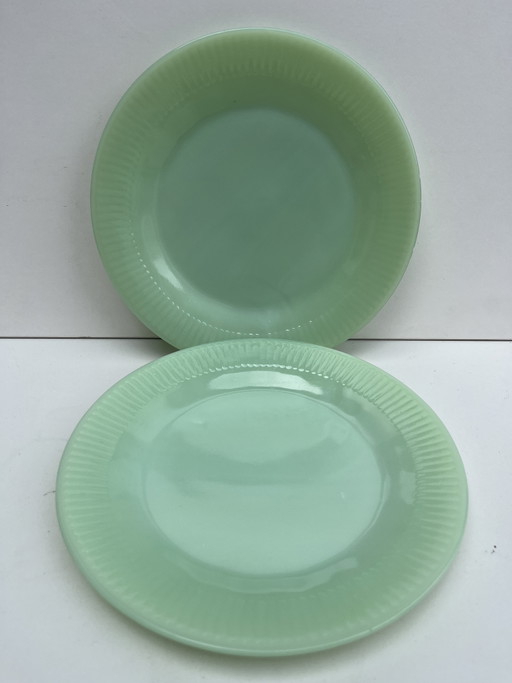 vintage Fire-King Jane Ray saladebord 19,5 cm gemaakt van jadeite groen glas
