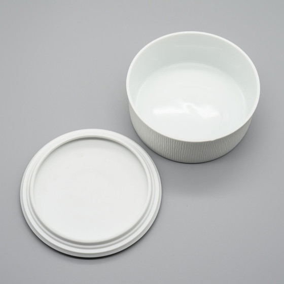 Image 1 of Decorativo AK Kaiser Bisque Porcelain Lid-Box Geometric Décor Vintage 60s MCM