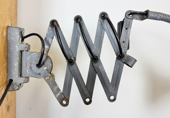 Image 1 of Grey Industrial Gooseneck Scissor Wall Lamp from Elektroinstala, 1960s