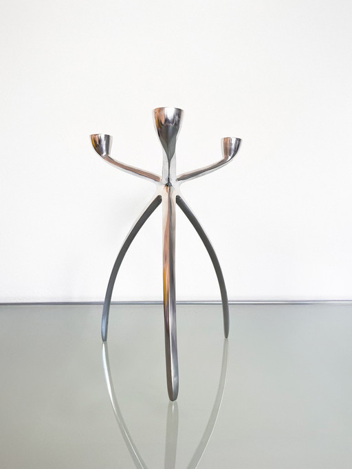 Vintage Space Age Chrome Tripod Candlestick