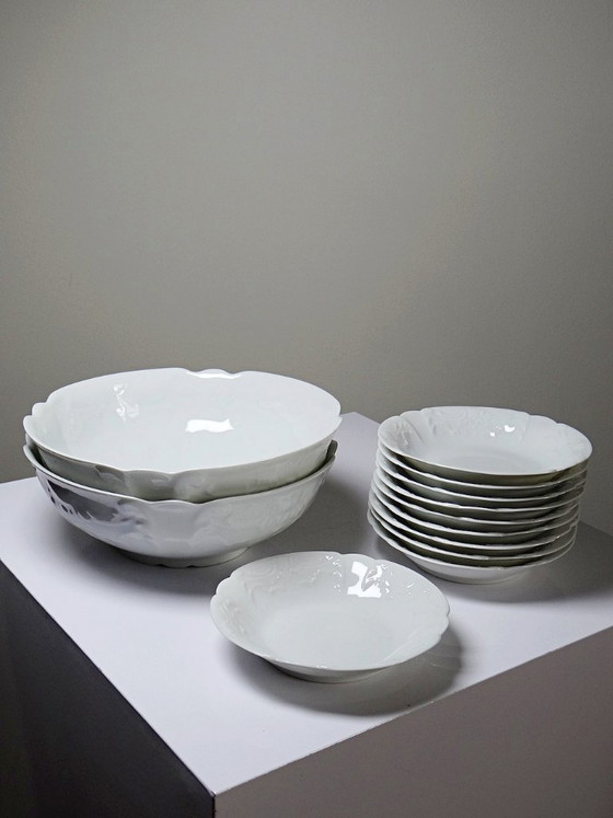Image 1 of Limoges L&Cie Lafarge 12-piece dessert service in white porcelain, 1960s
