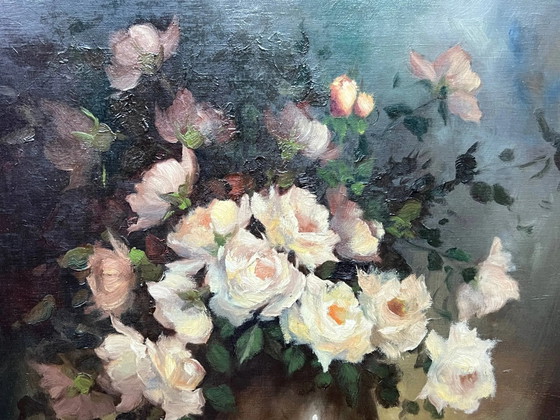 Gaston Noelanders, "Stilleven met witte rozen.", Schilderijen & Tekeningen, Canvas (foto 3 van 8)