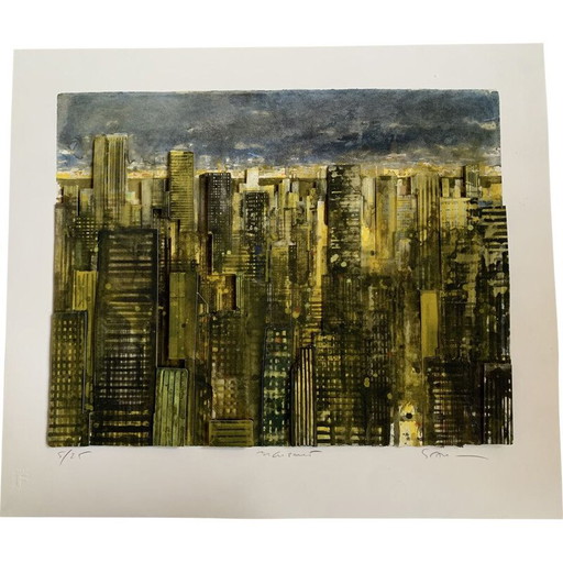Sérigraphie 3D vintage new york at night par Gottfried Salzmann, 2014