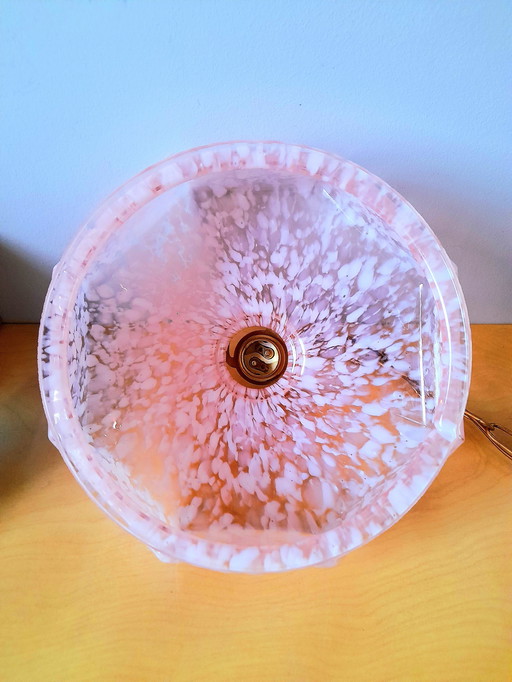 Art Deco hanglamp van roze Clichy-glas