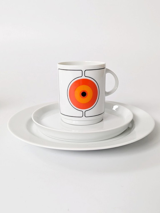 Image 1 of Vintage Thomas Germany “Eclipse” Porcelain Coffee Set, 6 pieces, 1970s Retro Orange Graphic Design