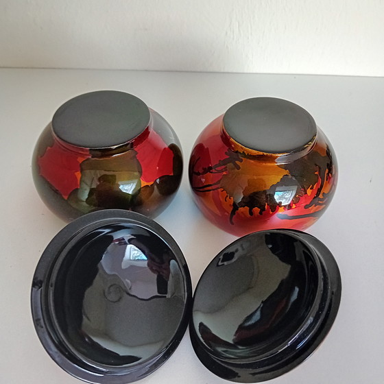 Image 1 of Two Lid Jars Vietnamese Lacquerware